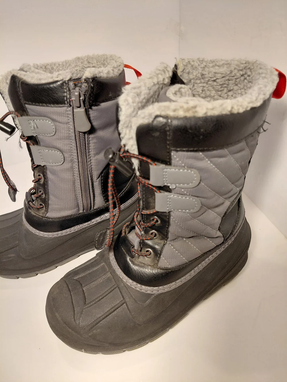 Kids Grey Winter Snow Boots with Sherpa Lining